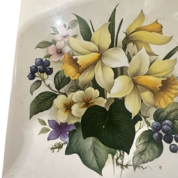 Rare VTG St Martin Email de Limoges trivet hot plate Bouquet Flower Floral - Picture 5 of 8